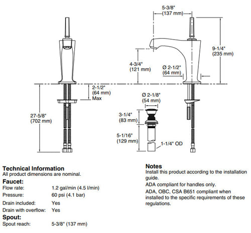 Kohler Margaux Single Lavatory Faucet - Polished Nickel