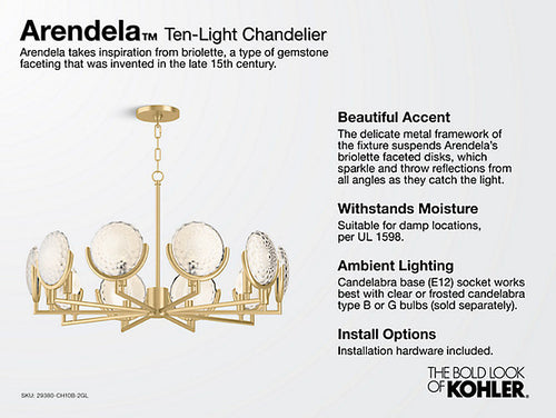 Kohler Arendela Ten-Light Chandelier - Brushed Moderne Brass