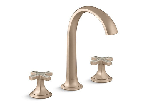 SINK FAUCET, ARCH SPOUT, FLANNEL GREY RIPPLE ENAMEL CROSS HANDLES