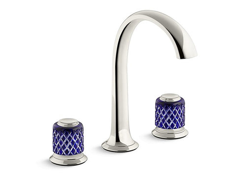 SINK FAUCET, ARCH SPOUT, SAINT-LOUIS CRYSTAL, DARK BLUE KNOB HANDLES