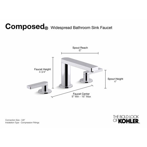 Kohler Composed Widespread Faucet With Lever Handles - Vibrant Titanium