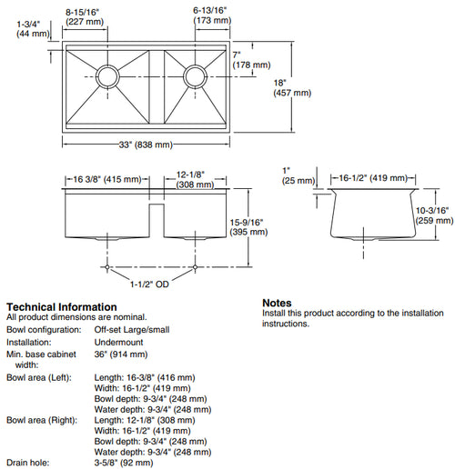 Kohler 8 Degree Offset Undermount Sink - Stainless Steel