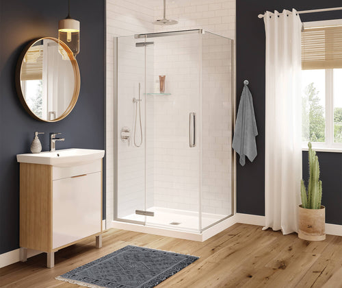 Link Curve Rectangular Pivot Shower Door 42 x 34 x 75 in. 8 mm