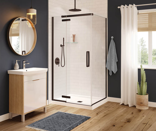 Link Curve Rectangular Pivot Shower Door 42 x 34 x 75 in. 8 mm