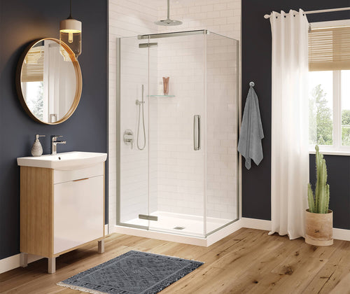 Link Curve Rectangular Pivot Shower Door 42 x 34 x 75 in. 8 mm